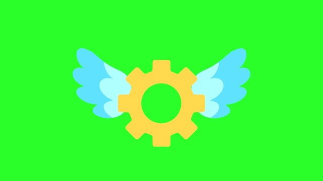 Gear with Wings Symbolizing Fast Development, Automation, and Progress