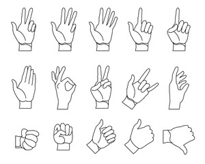 Collection of Hand Gestures: Line Art Bundle with Counting, Signals, and Symbols