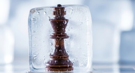 Chess king piece encased in ice symbolizing strategic cold stalemate