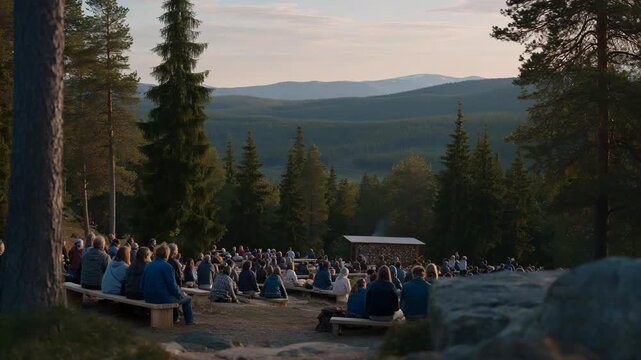 Solstice gathering with Sami herders trading cloudberries and lingonberries, communal wildcraft preservation, seasonal organic rhythms, indigenous new harvest traditions. cinematic color