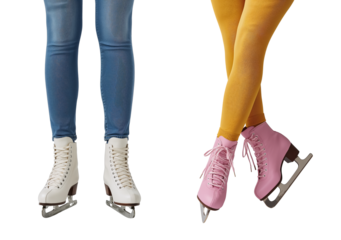 Close-up of a girl's legs in ice skates on a transparent background