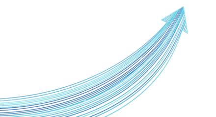 Blue arrow composed of many lines showing upward growth isolated on transparent background