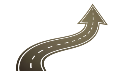 A winding road shaped like an upwardpointing arrow, symbolizing progress and direction isolated on transparent background
