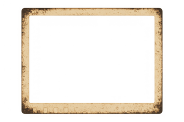 Old polaroid frame border with burnt and distressed edges, showing film strip holes, providing a retro and aged look