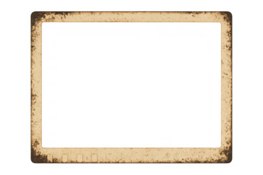 Old polaroid frame border with burnt and distressed edges, showing film strip holes, providing a retro and aged look