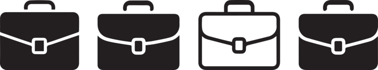 briefcase icon set four briefcase silhouettes solid and outline designs