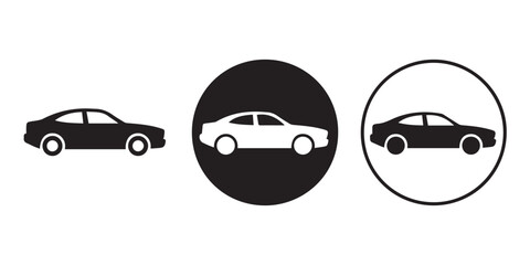 car symbols set: solid silhouette, negative space, outlined badge