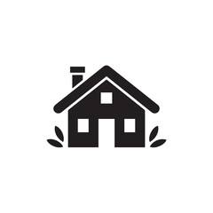 home house icon logo outline of residence with door window and leaf