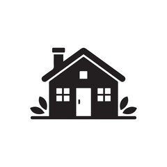 home house icon simple vector silhouette of dwelling with garden plants