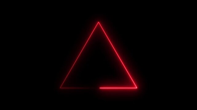 Neon color geometric triangle on a dark background. Tringle Red Glowing Neon Lights Line,Triangle neon lights. 4k