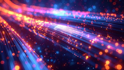 Colorful fiber optic cables glowing in motion representing high speed internet, connectivity and digital communication infrastructure