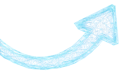 Blue wireframe arrow pointing upwards isolated on transparent background