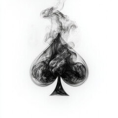Fototapeta premium Black smoke forms an abstract spade card suit symbol against a clean white background.