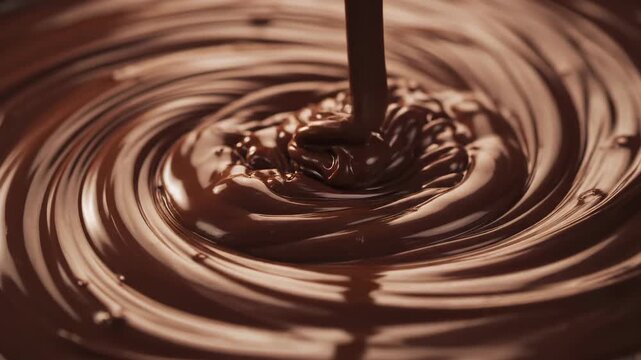 Macro Shot of Dark Melted Chocolate Swirling in Glossy Waves