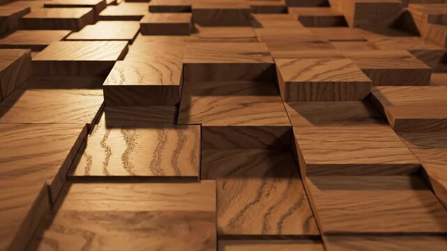 Abstract Background of Natural Wood Blocks with Light and Shadow