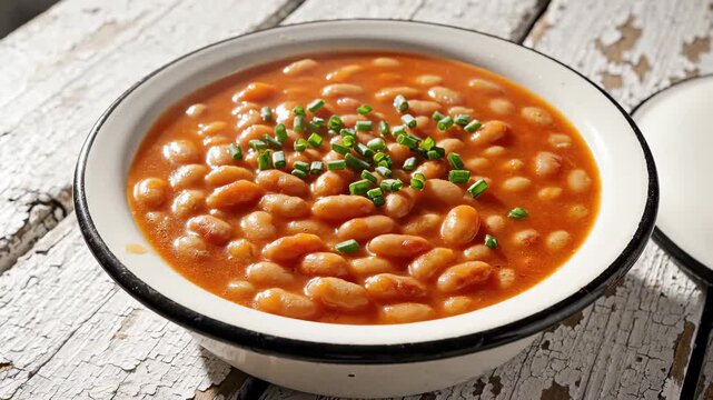 Top-Down View of Baked Beans in Tomato Sauce