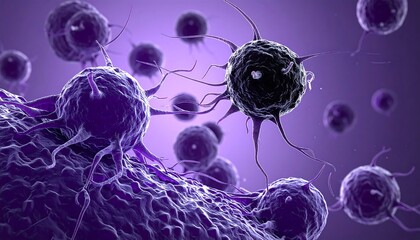 Maligant cell division devastates healthy tissue, a stark visual of disease progression