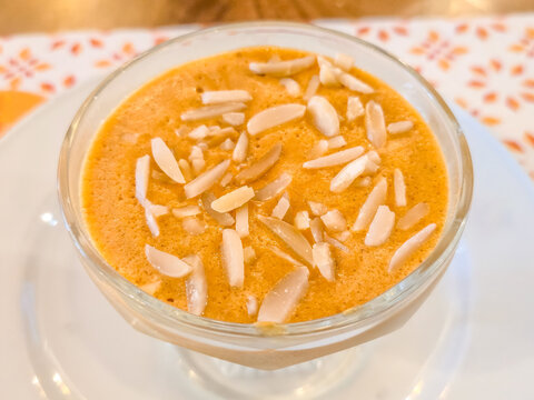 Portuguese dessert named baba de camelo (camel drool), made of caramel and almonds