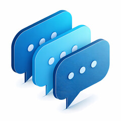 3D icon of message bubbles in different shades of blue, representing communication and dialogue in social networks on a white background