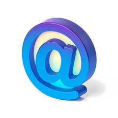 3D icon of an at symbol (@), representing email and online communication in social networks on a white background