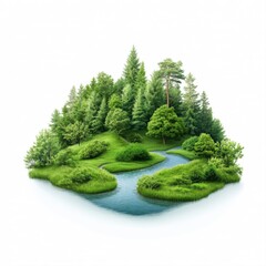 Lush Green Forest Island Surrounded by Serene Water and Vibrant Nature