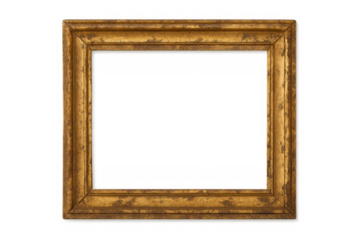Ornate gold antique picture frame with distressed texture, wood border, and clear transparent background