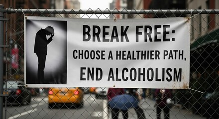 Public awareness banner promoting healthier lifestyle to combat alcoholism  