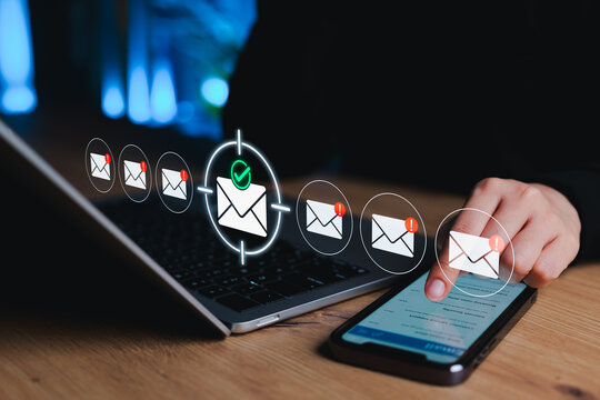 Email security and spam filtering concept with mobile device detecting phishing or malicious messages. Ideal for cybersecurity, secure communication, email protection, and digital threat detection.