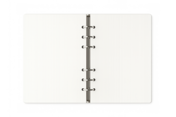 Open blank ring binder notebook with empty paper pages, creating space for text or design, transparent background