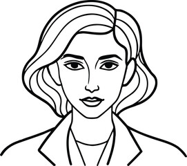 Elegant Minimal Black Line Illustration of Young Woman Face, Fashion Vector, Clean Outline Portrait