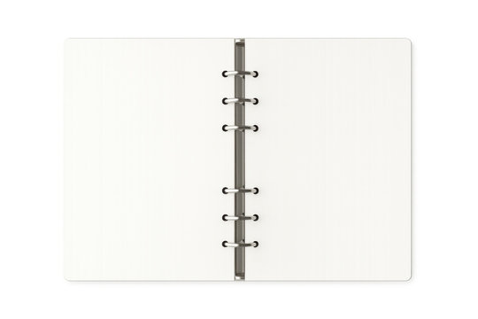 Open blank ring binder notebook with empty paper pages, creating space for text or design, transparent background