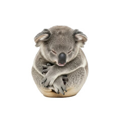 Obraz premium Adorable sleeping koala curled up peacefully, isolated on a transparent background. PNG Transparent Background