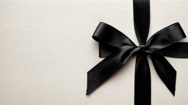 Elegant black bow on textured white background for luxury celebrations and gift designs