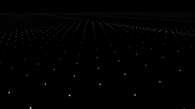 White digital wave dots moving through a black cyber space rendering for data transfer or futuristic concept animation
