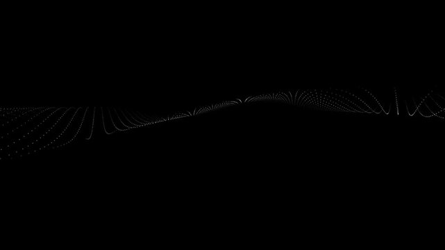 Moving white digital wave dot particles forming an abstract pattern on a black background for plexus or modern technology animation.