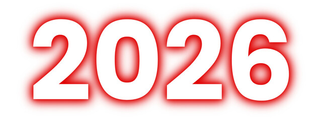 Text "2026" in white color with red shadow on white background
