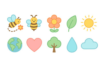 Fototapeta premium Nature, environment filled icon set. Ecology, floral, and weather symbols collection