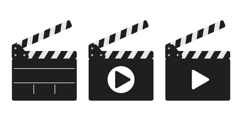 Clapper board vector icon set. Open movie clapper vector