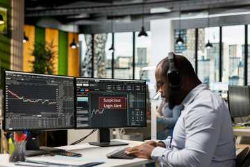 Trader in office receives suspicious login alert after unauthorized access detected on client...