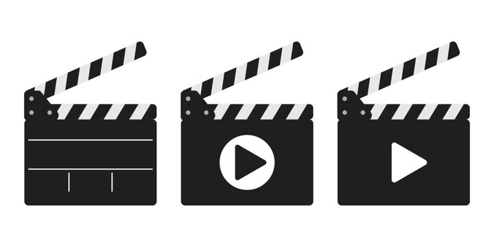 Clapper board vector icon set. Open movie clapper vector