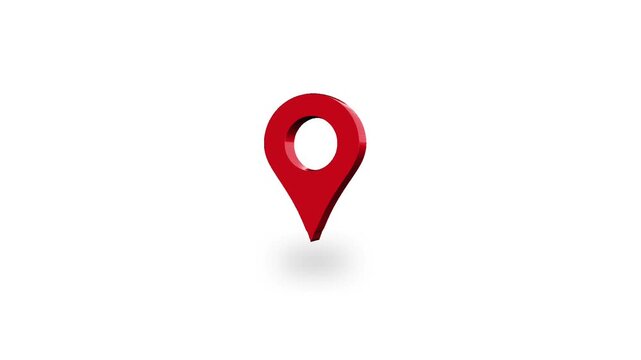 Flat animation of GPS icon in red color on white screen background.