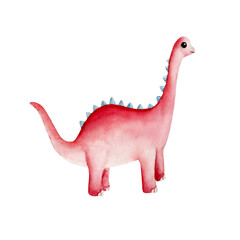 Cute dinosaur. Watercolor hand drawn prehistoric diplodocus animal. Isolated illustration on transparent background. Perfect for for nursery and baby shower, tropical design projects. For designers