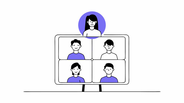 An illustration of a digital meeting platform with diverse participants displayed on a grid showcasing smiles and engaged expressions representing inclusivity through virtual