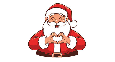 Santa Claus forms a heart shape with his hands, showing love and holiday spirit.