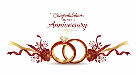 Celebrate a stunning anniversary with elegant rings and floral details, perfect for cards, invitations, and heartfelt messages of love and commitment