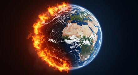 Globe Half Burning with Flames Symbolizing Global Warming