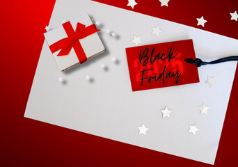  Black Friday 2025 label in red background . Space for text.