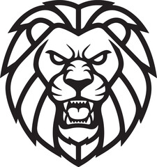 Aggressive Lion Head Graphic Roaring Feline Predator Illustration