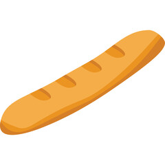 Golden Brown Baked Baguette Bread Isolated on Transparent Background Simple Object