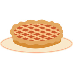 Golden Brown Lattice Top Fruit Pie On A Simple Plate With A Light Yellow Border Against A Transparent Background